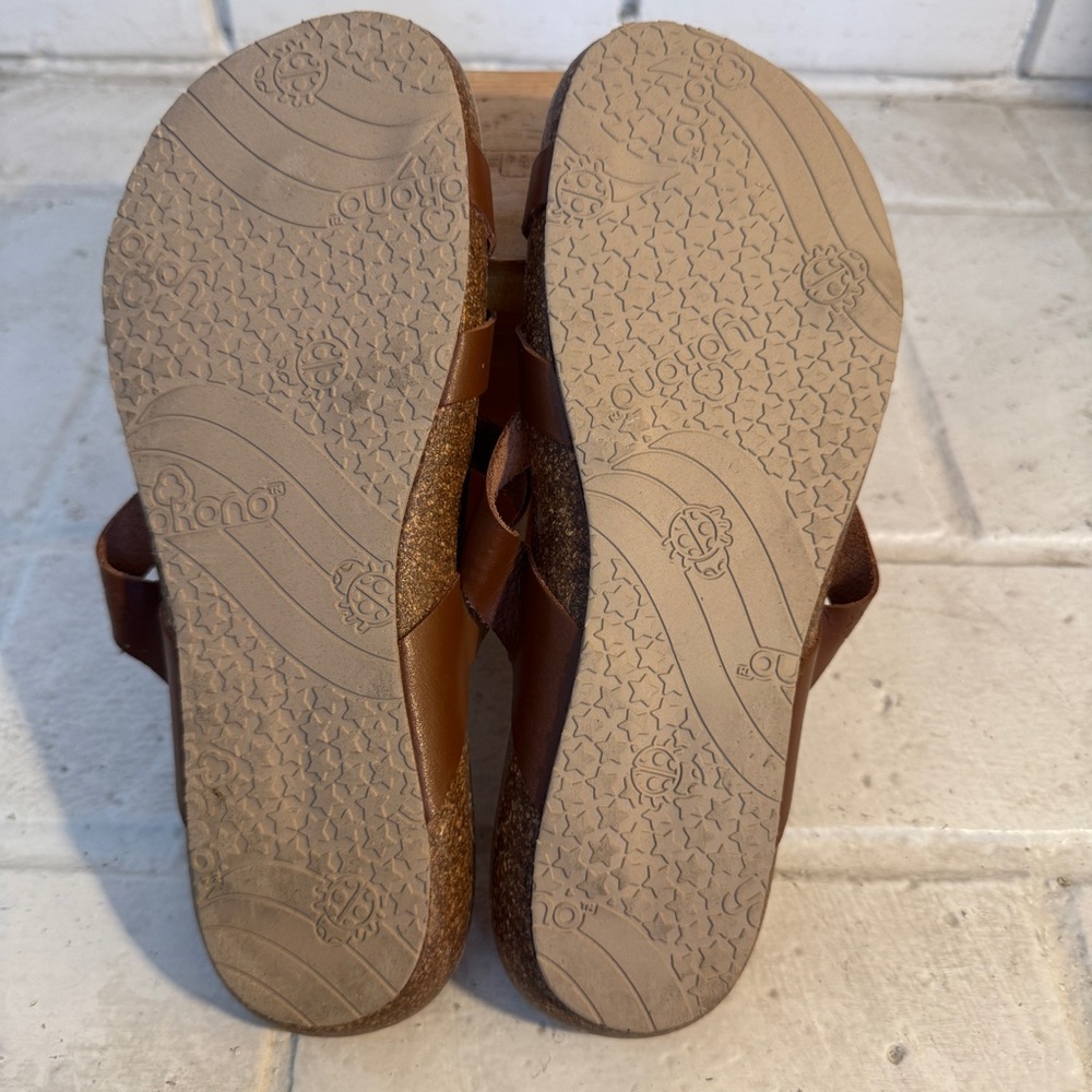 YOKONO Brown Leather Strappy Flip Flop sandals, like new, size 8 - Picture 9 of 10